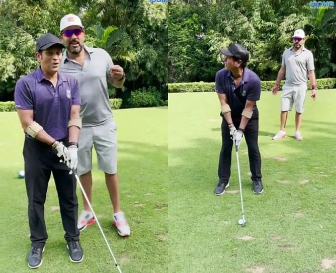[Watch] Sachin Tendulkar plays golf with a left-handed stance in the company of Yuvraj Singh