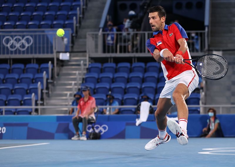 Novak Djokovic in action at the Tokyo Olympi