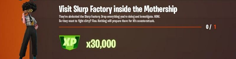 &quot;Visit Slurp Factory inside the Mothership&quot; Fortnite week 10 Legendary challenge (Image via XTigerHyperX)