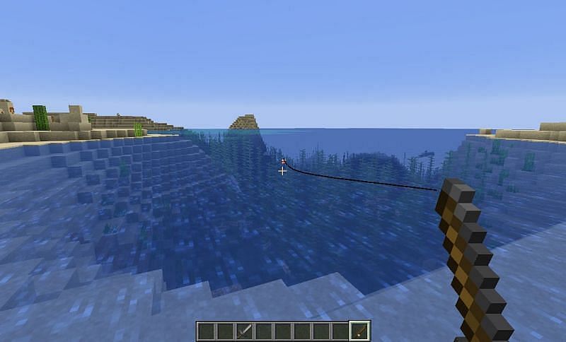There&#039;s a 0.2% chance for players to fish up another fishing rod (Image via Mojang)