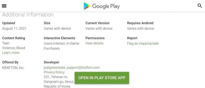 PUBG New State system requirements (Image via Google Play)