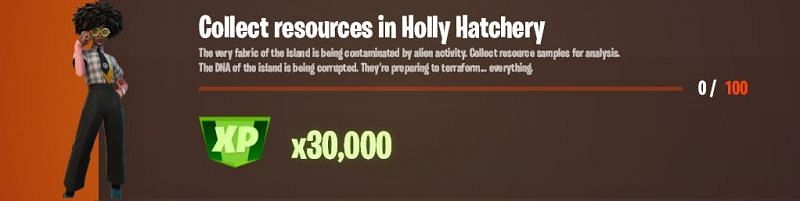 &quot;Collect resources in Holly Hatchery&quot; Fortnite week 9 Legendary challenge (Image via XTigerHyperX/Twitter)