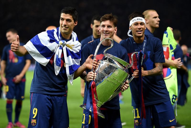 Luis Suarez (left), Lionel Messi (centre) and Neymar (right)