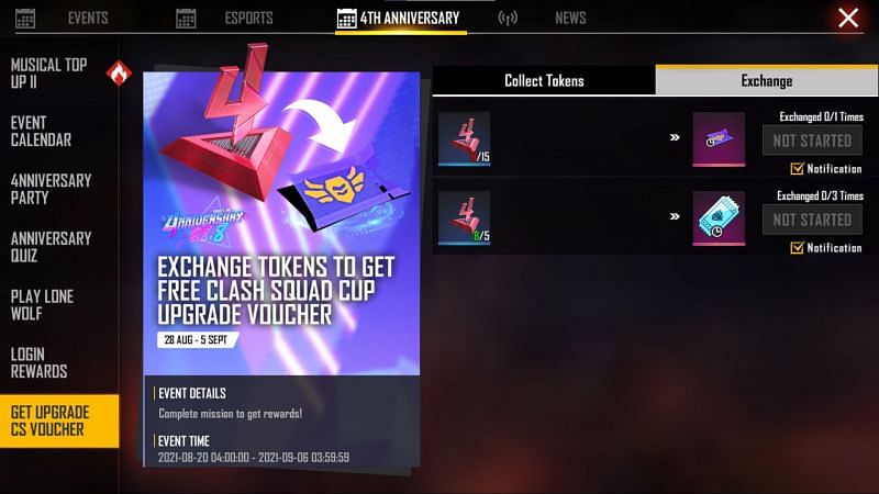 Users can obtain the Clash Squad Cup Upgrade Voucher through this event (Image via Free Fire)