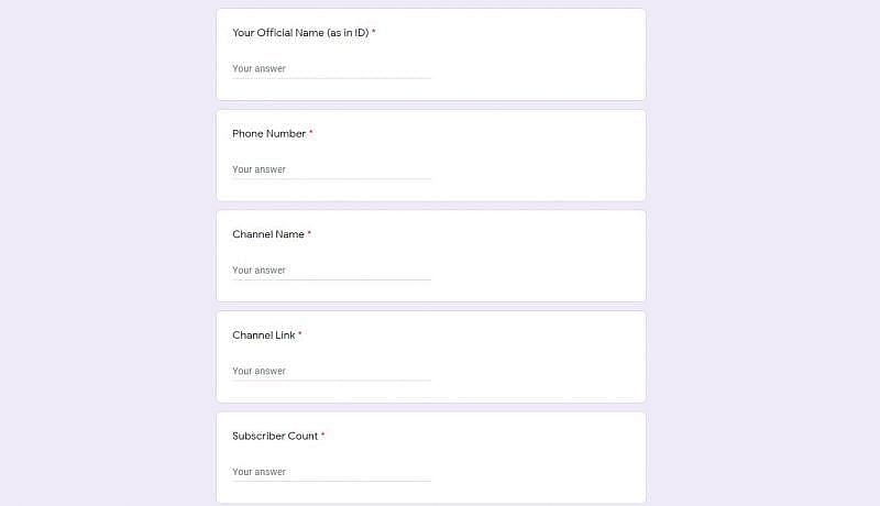 Content creators will have to fill in the Google form and submit (Image via Google)