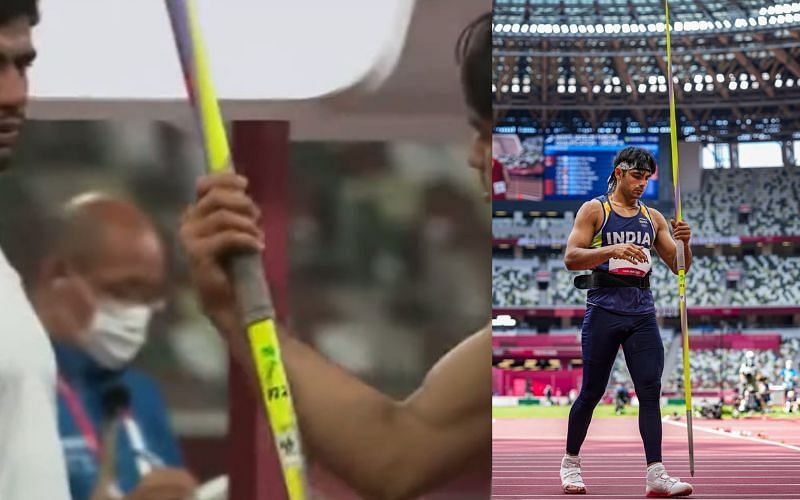 Indian gold medal winner Neeraj Chopra and Pakistani thrower Arshad Nadeem [Image Credits: AFI/Twitter]