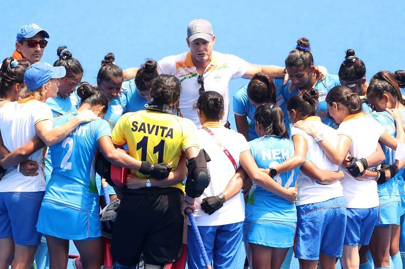 Indian women&#039;s hockey team after their loss to Great Britain