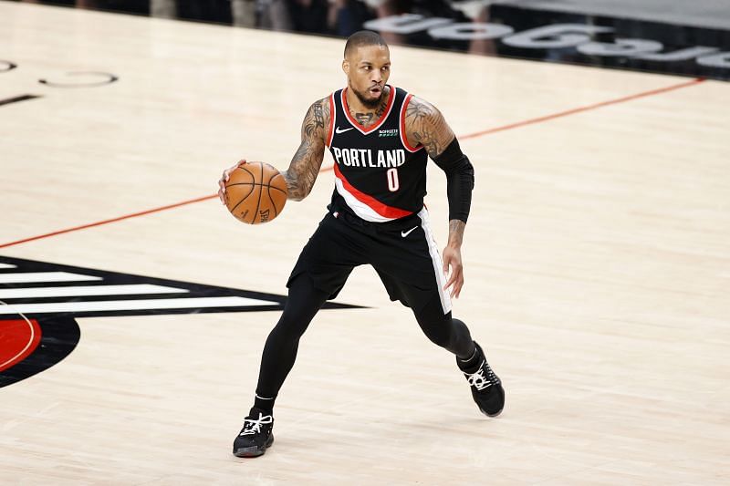 Damian Lillard (#0) of the Portland Trail Blazers