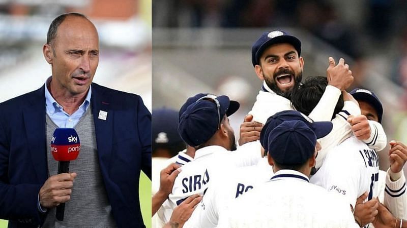 Nasser Hussain (left), and Virat Kohli celebrating with his teammates at Lord&#039;s (right).