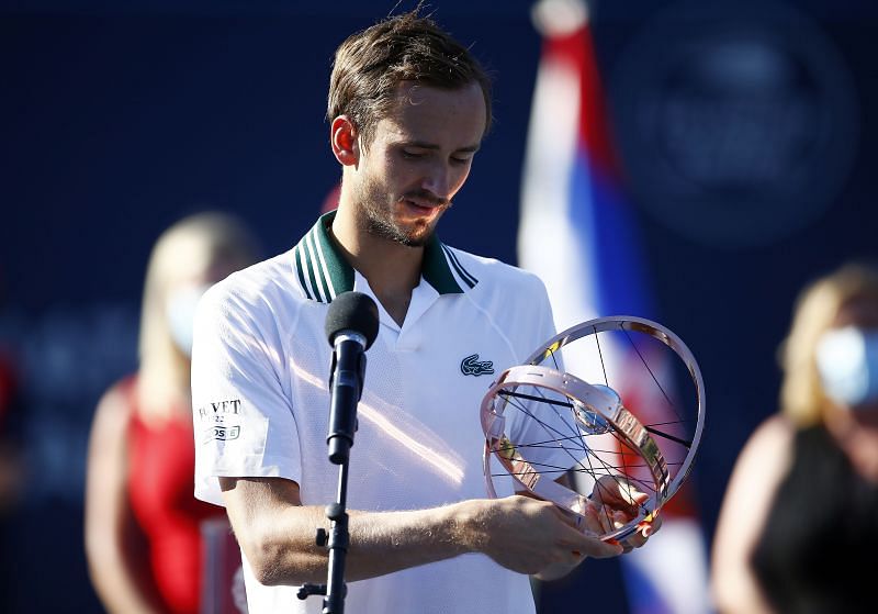 Daniil Medvedev with the 2021 National Bank Open trophy