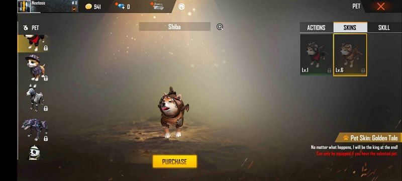 Shiba in Golden Tales pet skin (Image via Garena Free Fire)