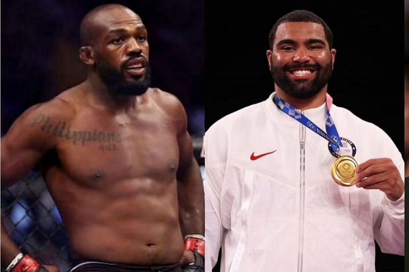 Jon Jones (L) and Gable Steveson (R)