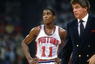 Isiah Thomas and Detroit's coach Chuck Daly.