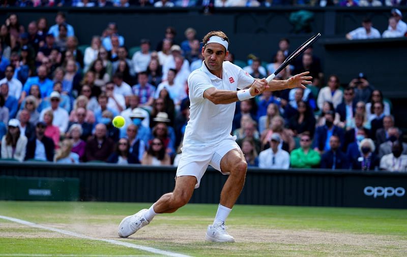 Roger Federer during Wimbledon 2021