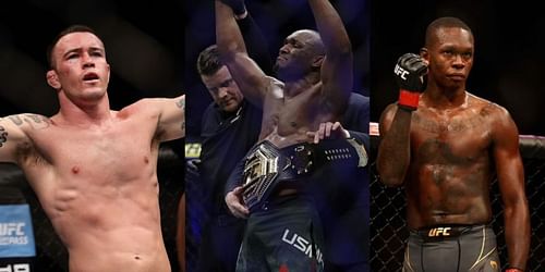 Colby Covington (left), Kamaru Usman (center), and Israel Adesanya (right)