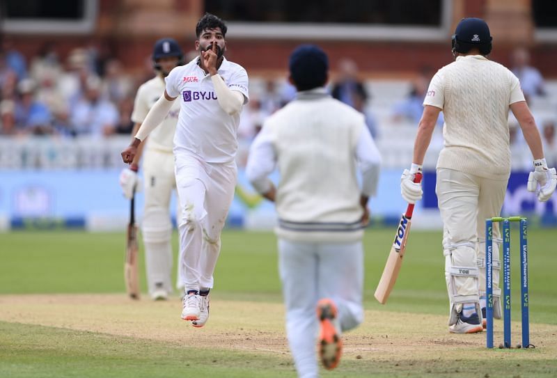 Mohammed Siraj reacts after dismissing Jonny Bairstow. Pic: Getty Images
