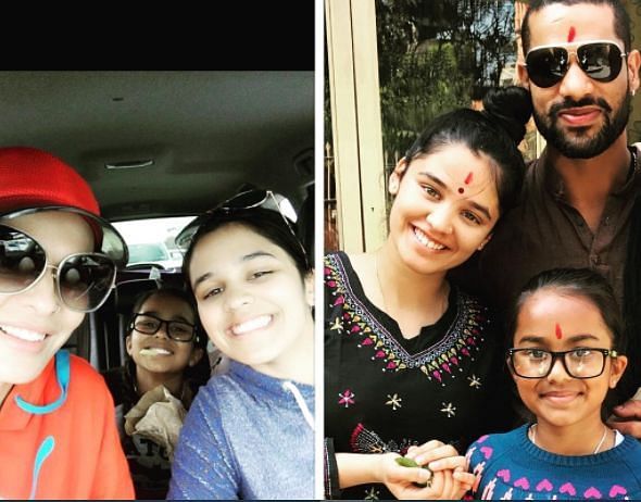 Shikhar dhawan with his wife and his two step daughters Aliyah and Rhea