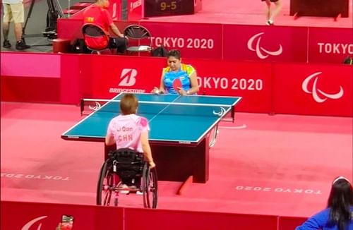 Sonalben in action for India at the Tokyo Paralympic Games