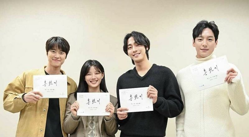 A still of cast members at the script reading of Lovers of the Red Sky. (Instagram/SBS)