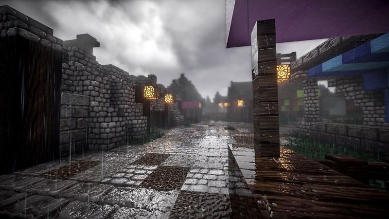 Raining in Minecraft (Image via Pinterest)