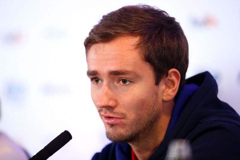 Daniil Medvedev speaks to the media during previews for the Nitto ATP Finals in November 2019