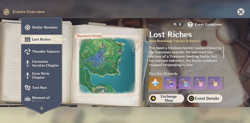 Lost Riches event overview in Genshin Impact (Image via Genshin Impact)