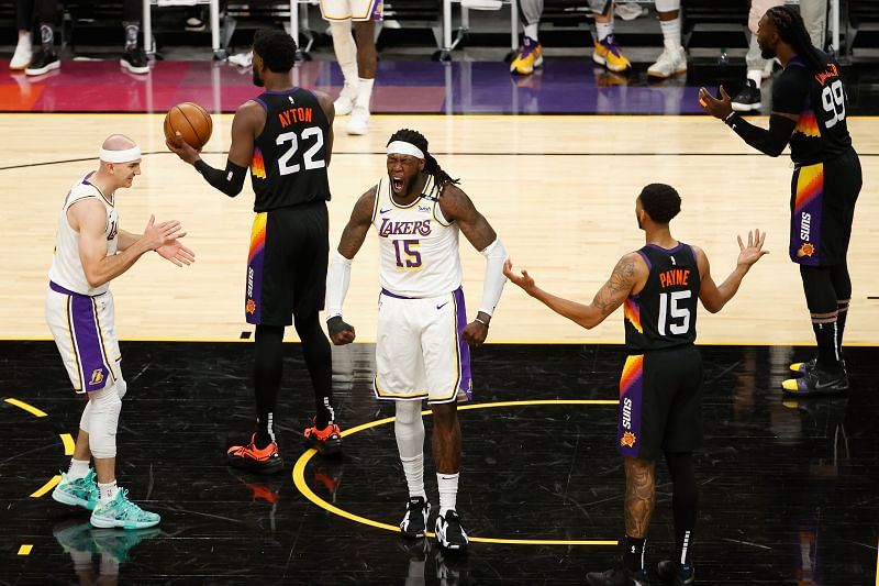 Montrezl Harrell (#15) reacts after drawing a foul