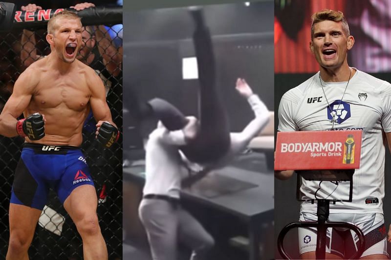 T.J. Dillashaw slams Stephen Thompson into a table