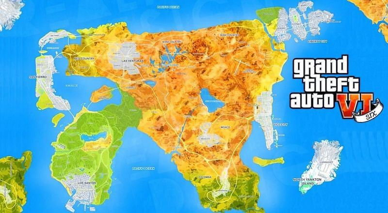 A fan-made map for GTA 6 combining all the maps in the series (Image via nsilano21, Reddit)