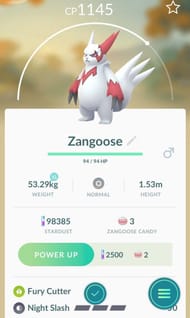Zangoose in Pokemon Go