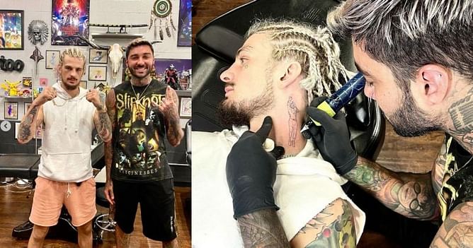 Photos: UFC bantamweight star 'Suga' Sean O'Malley gets a tattoo of him shooting a basketball on his neck