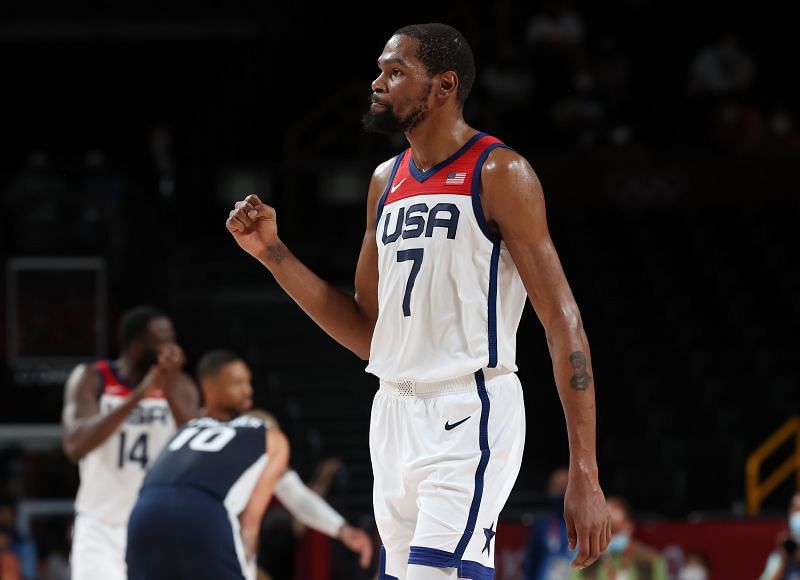Kevin Durant #7 of Team United States during the 2020 Olympics.