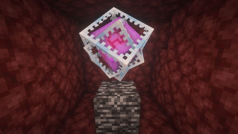 End crystal placed on a bedrock block in creative mode (Image via Minecraft)