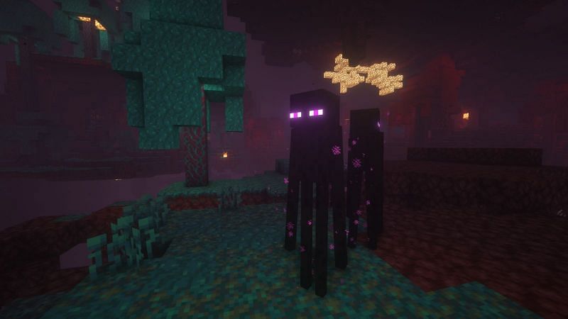 Endermen in the Nether world (Image via Minecraft)