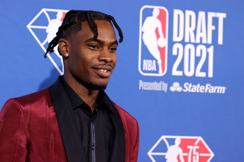 Davion Mitchell poses for photos during the 2021 NBA Draft.