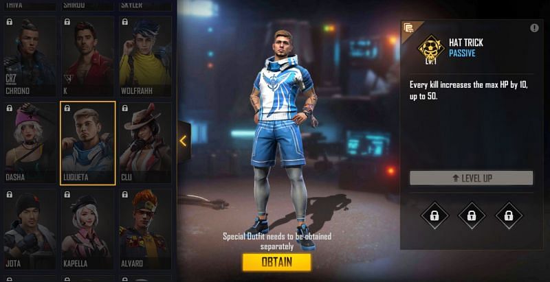 Luqueta&#039;s ability is called Hat Trick (Image via Free Fire)