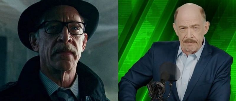 J.K. Simmons in &quot;Justice League,&quot; and in &quot;Spider-Man: Far From Home.&quot; (Image via: Warner Bros./ DC, and Marvel Studios/Sony)