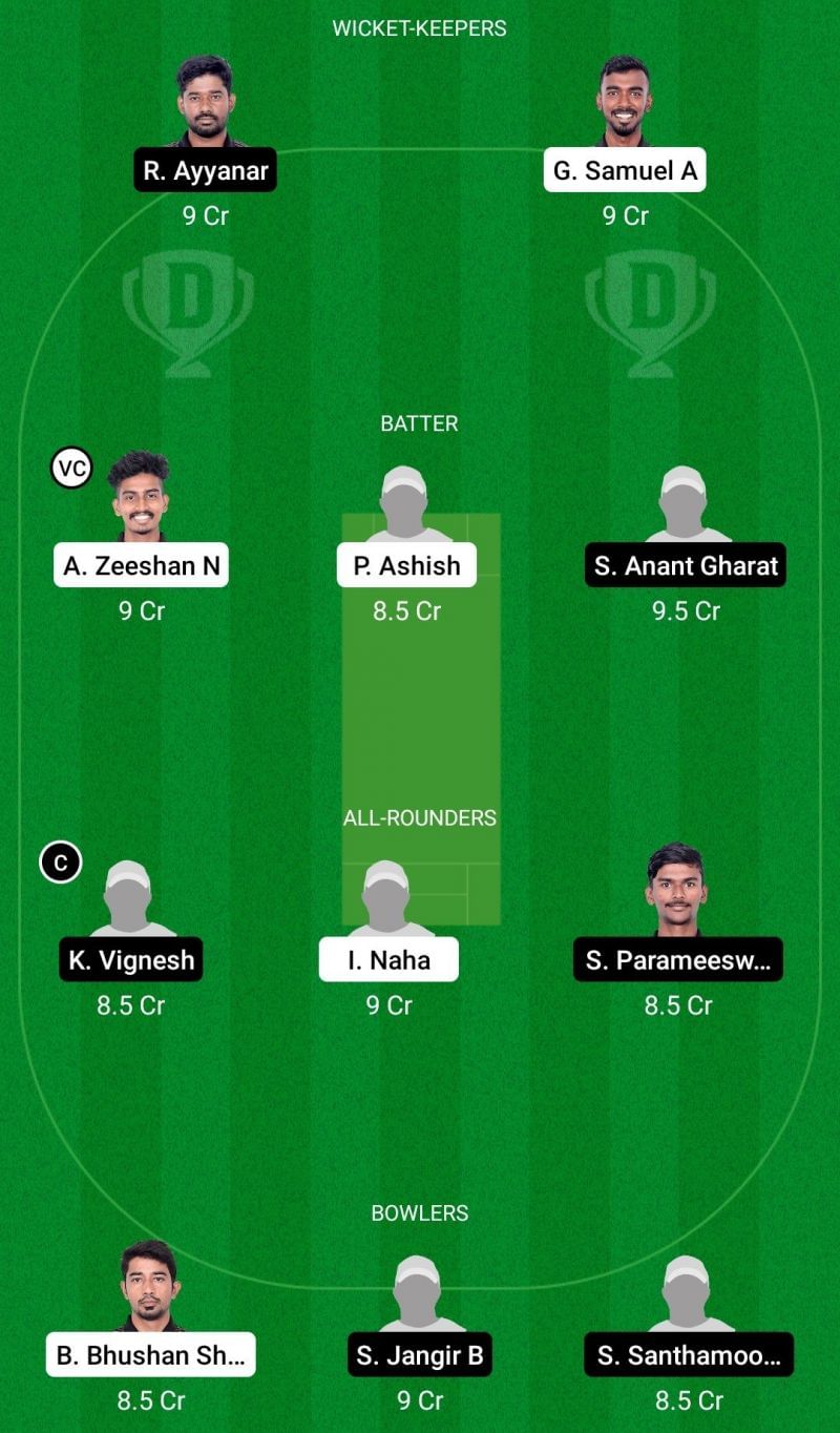 Dream11 Team 2 for Panthers XI vs Lions XI - Pondicherry T20 2021.