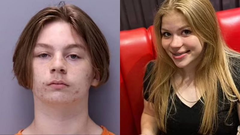 Aiden Fucci (left) was last seen with victim Tristyn Bailey (right) before she was stabbed 114 times (Image via DailyMail)