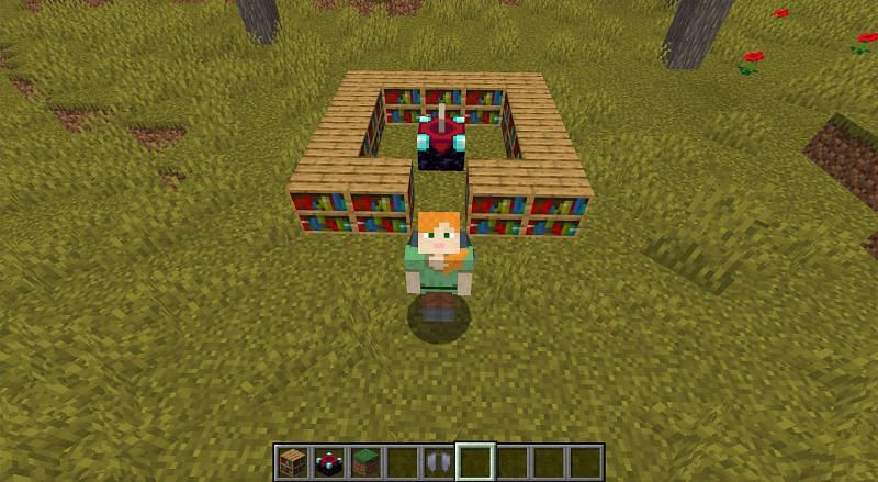 Enchanting table with bookshelves (Image via Minecraft)
