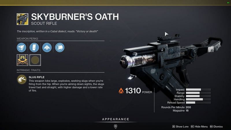 Exotic scout rifle, Skyburner&#039;s Oath (Image via Destiny 2)