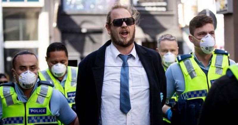 Conspiracy theorist Vinny Eastwood arrested for protesting lockdown in New Zealand (Image via NZ Herald)