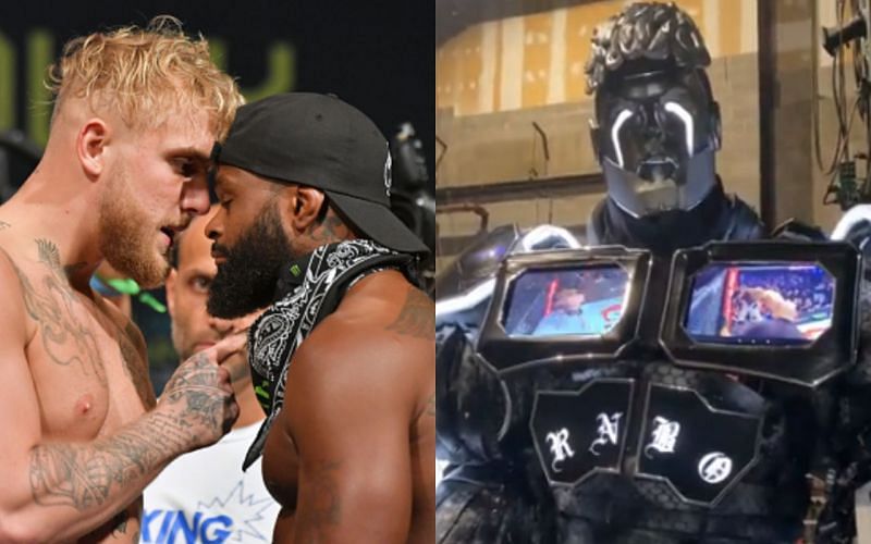 Jake Paul and Tyron Woodley face off (left); The Problem Bot (right) (*Images courtesy: Getty; Ariel Helwani Twitter)