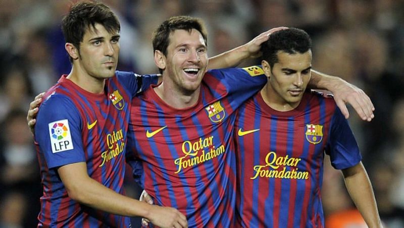 David Villa, Lionel Messi and Pedro (from left to right)
