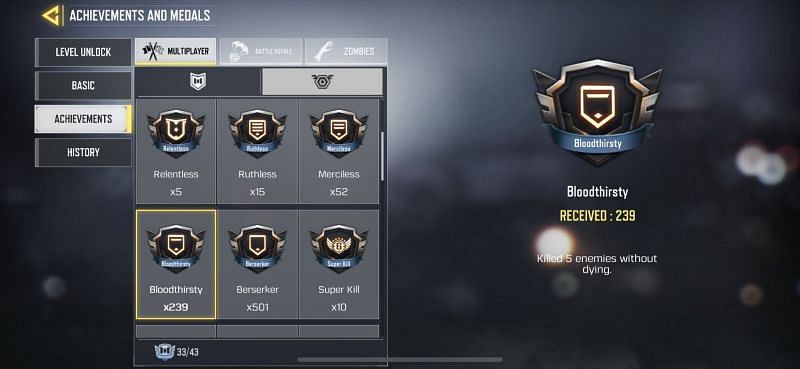 COD Mobile players must secure 5 kills in a row to get a Bloodthirsty medal in the game (Image via Activision)