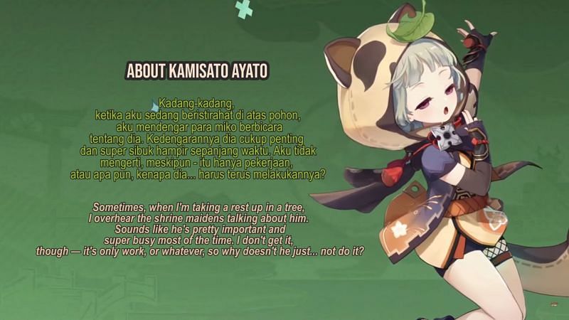 Sayu&#039;s voice line about Ayato (Image via Febry Coeg)