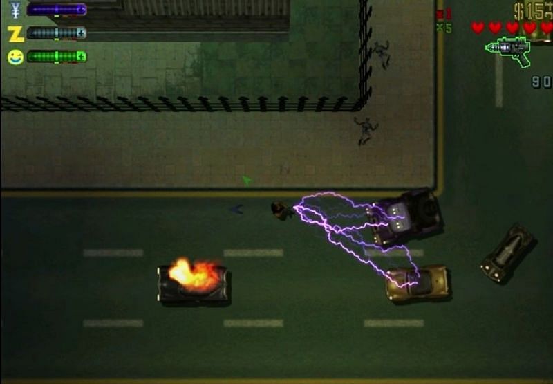 The Electro Gun&#039;s range in GTA 2 (Image via Rockstar Games)