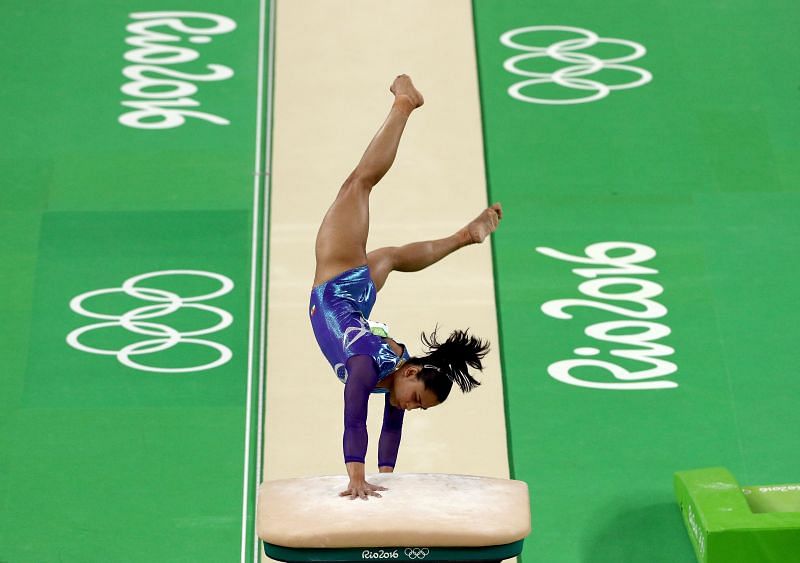 Dipa Karmakar of India competes in the Women&#039;s Vault Final of the Rio 2016 Olympic Games at the Rio Olympic Arena