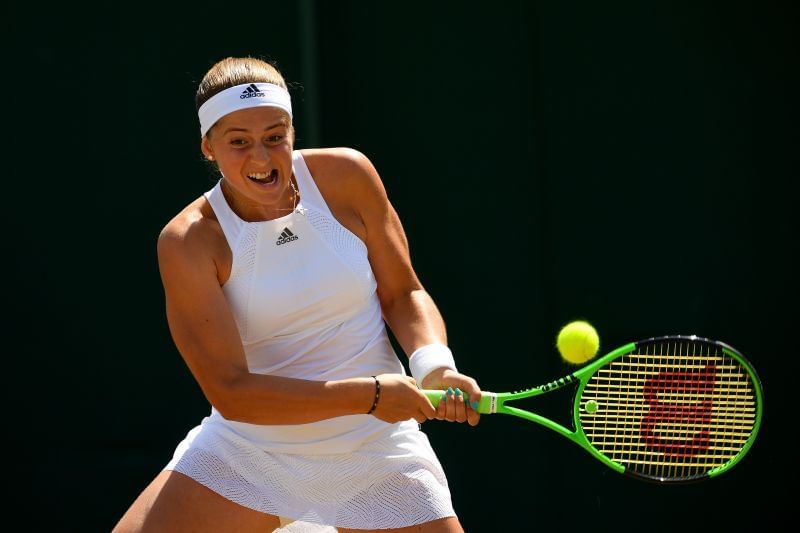 Jelena Ostapenko hitting a backhand