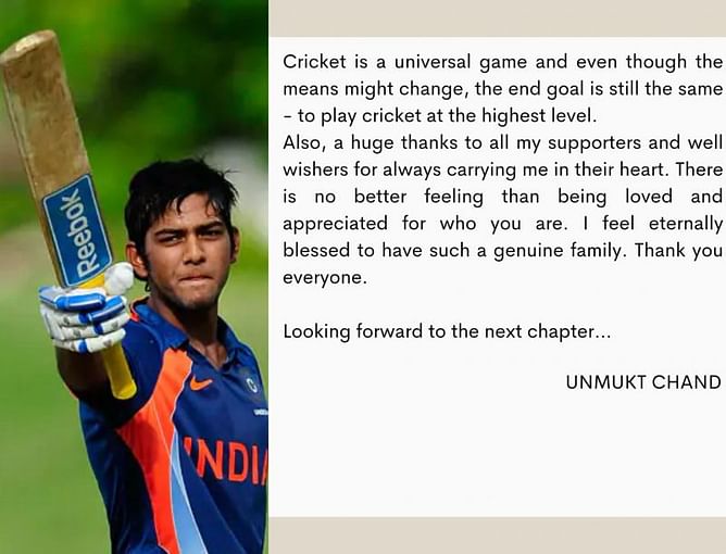 "On to the next innings of my life" - 2012 U19 WC winning captain Unmukt Chand announces retirement from Indian cricket with an emotional post